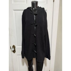 Russ Womens Black Sweater With Hood Size XL Unique Buttons Long Sleeve
